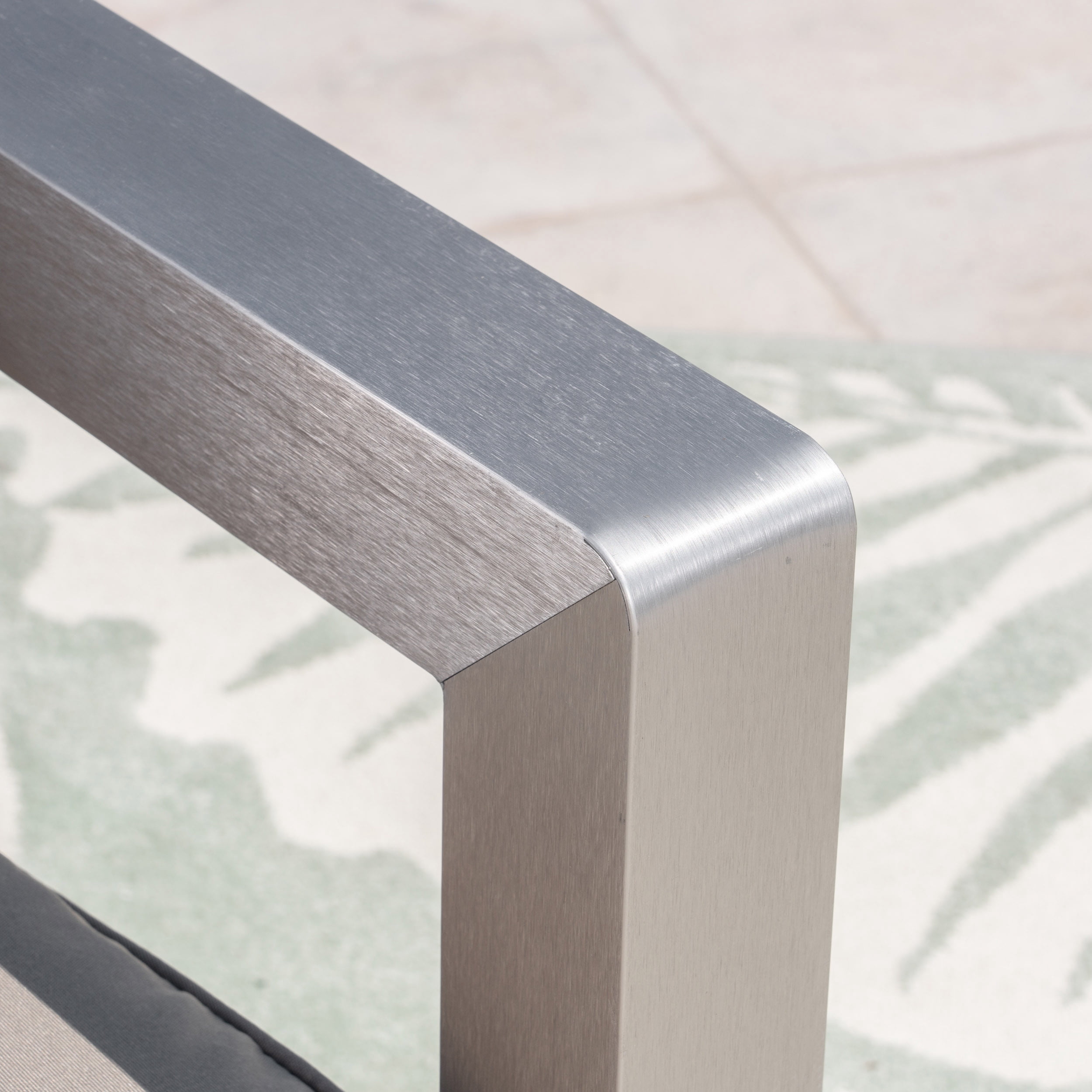 Trevor Outdoor Aluminum Loveseat and Tempered Glass-Topped Coffee Table, Silver, Khaki