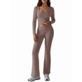 thumbnail image 1 of 2 Piece Square Neck Lounge Set Womens Wide Leg Pants Slightly Crop Top Sweatsuit Sets Camel Color S, 1 of 9