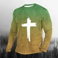 thumbnail image 2 of QQAMB T-Shirts for Men Plus Size Gradient Color Cross Printed Lightweight Casual Crewneck Loose Long Sleeve Tee T-Shirts Green M, 2 of 3