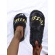 thumbnail image 2 of Women Chain Decor Single Fluffy Band Slide Sandals, Punk Indoor Flat Slippers, 2 of 3