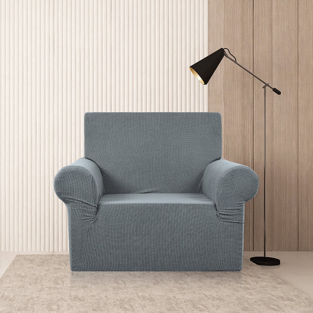 Stretch Single Sofa Slipcover 1 Piece Couch Sofa Cover Furniture Protector 1 Seater Sofa with Elastic Bottom for Kids and Pets,Jacquard Small Checked Pattern Fabric（with Velcro）