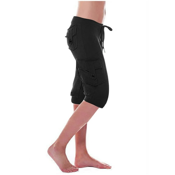 Half Shorts Leggings for Women Workout Out Leggings Stretch Waist Button Pocket Yoga Gym Loose Half Shorts Pants