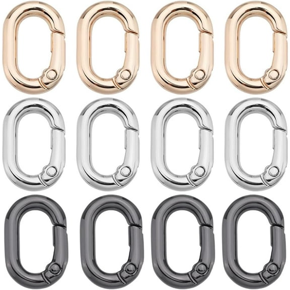 1 Box 30Pcs Alloy Oval Key Ring Spring Gate Rings Metal Gold Silver Black Carabiner Buckle Clip Clasps Purse Trigger Snap Hook Gate Key O Ring for Jewelry Making Keyring Bag Diy Craft Supply