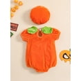 thumbnail image 3 of Seyurigaoka 2 Pcs Baby Girls Boys Romper Suit Cartoon Pumpkin Short Sleeve Casual Party Street Spring Summer Romper + Hat for Toddler Kids, 3 of 9
