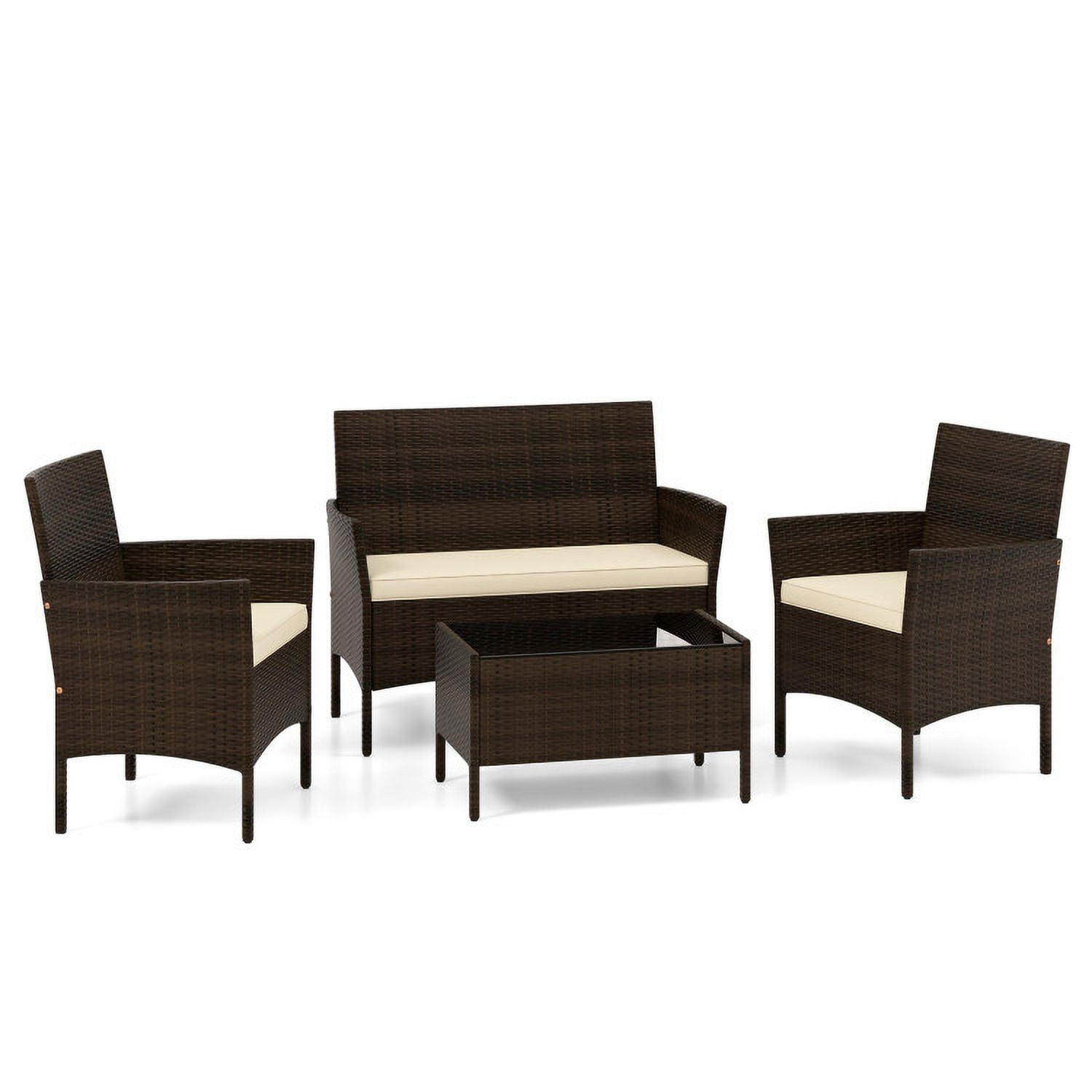 Aimee Lii 4 Piece Patio Rattan Conversation Set with Cushions, Outdoor Patio Furniture Sets, Beige Aimee Lii 4 Piece Patio Rattan Conversation Set with Cushions, Outdoor Patio Furniture Sets, Beige