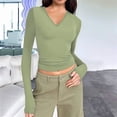 thumbnail image 5 of Trendy Long Sleeve Shirts for Women Fall Fashion V Neck Crop Slim Fitted Y2K Tops Outfits Clothes Light Green XXXL, 5 of 7