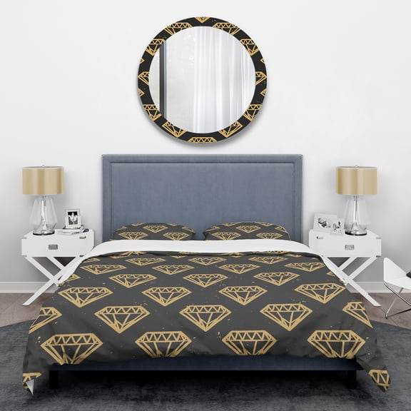 Designart 'Vintage Golden Diamonds' Mid-Century Modern Duvet Cover Set