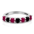 thumbnail image 2 of Gem Stone King 925 Sterling Silver Round Red Created Ruby Black Diamond Anniversary Ring for Women (1.51 Cttw, Gemstone Birthstone, Size 5), 2 of 4