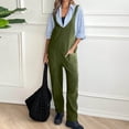 thumbnail image 4 of RYRJJ Womens Fleece Overalls Jumpsuits Loose Fit V Neck Sleeveless Jumpsuit Sherpa Fuzzy Baggy Pants Romper Fall Winter Outfits(Army Green,XXL), 4 of 9