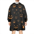 thumbnail image 2 of Wearable Oversized Blanket,Black Halloween Pumpkin Faces Wearable Blanket Hoodie for Adults,Cozy Hooded Blankets with Super Pockets,Super Warm Fuzzy Pullover for Women & Men, 2 of 6