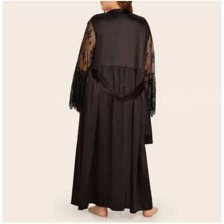 

New foreign trade sexy lingerie satin nightgown robe nightdress pajamas.Black