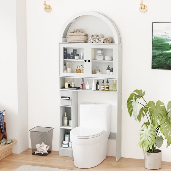 Furtivusia Over The Toilet Storage Cabinet, Bathroom Shelf Organizer with Doors, White