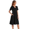 thumbnail image 3 of Vestido Jeqeocafy de verano para mujer, manga corta, cuello en V, midi, negro, 3 of 7