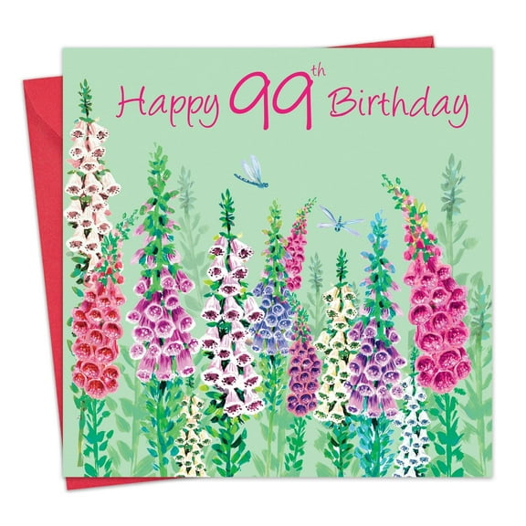 Twizler 99th Birthday Card for Women - Foxgloves Floral - Female Age 99 Year Old Happy Birthday Card for Her