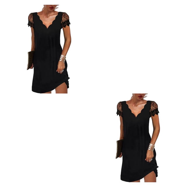 Vestido de encaje estampado Sonducket para mujer informal Negro L