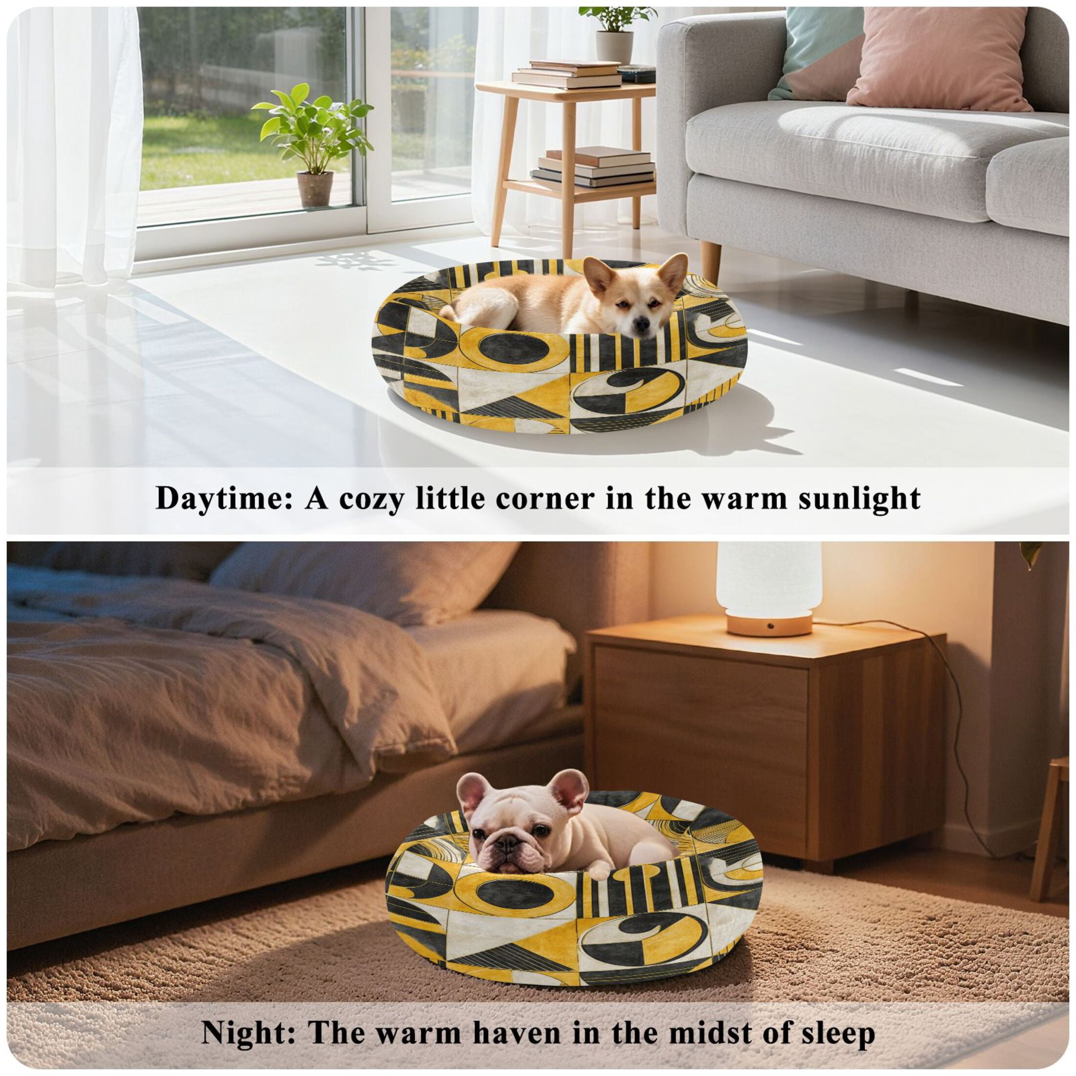 Iauyy Pet Couch Donut Cat Bed for Indoor Cats/Small Dogs Washable & Machine with Non-slip Bottom Calming Cat Furniture, Yellow and Black (M)