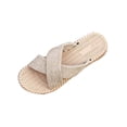 thumbnail image 2 of Womens Khaki Breathable Cloth Slide Sandals Crisscross Strap Open Toe Flat Lightweight Comfortable Casual Beach Shoes,Size 38, 2 of 5