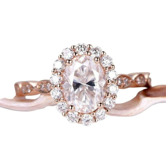 HeartsAndYou Accents Solitaire Engagement Ring for Women 1.5ct Oval Cut Moissanite 18k Rose Gold Over Silver