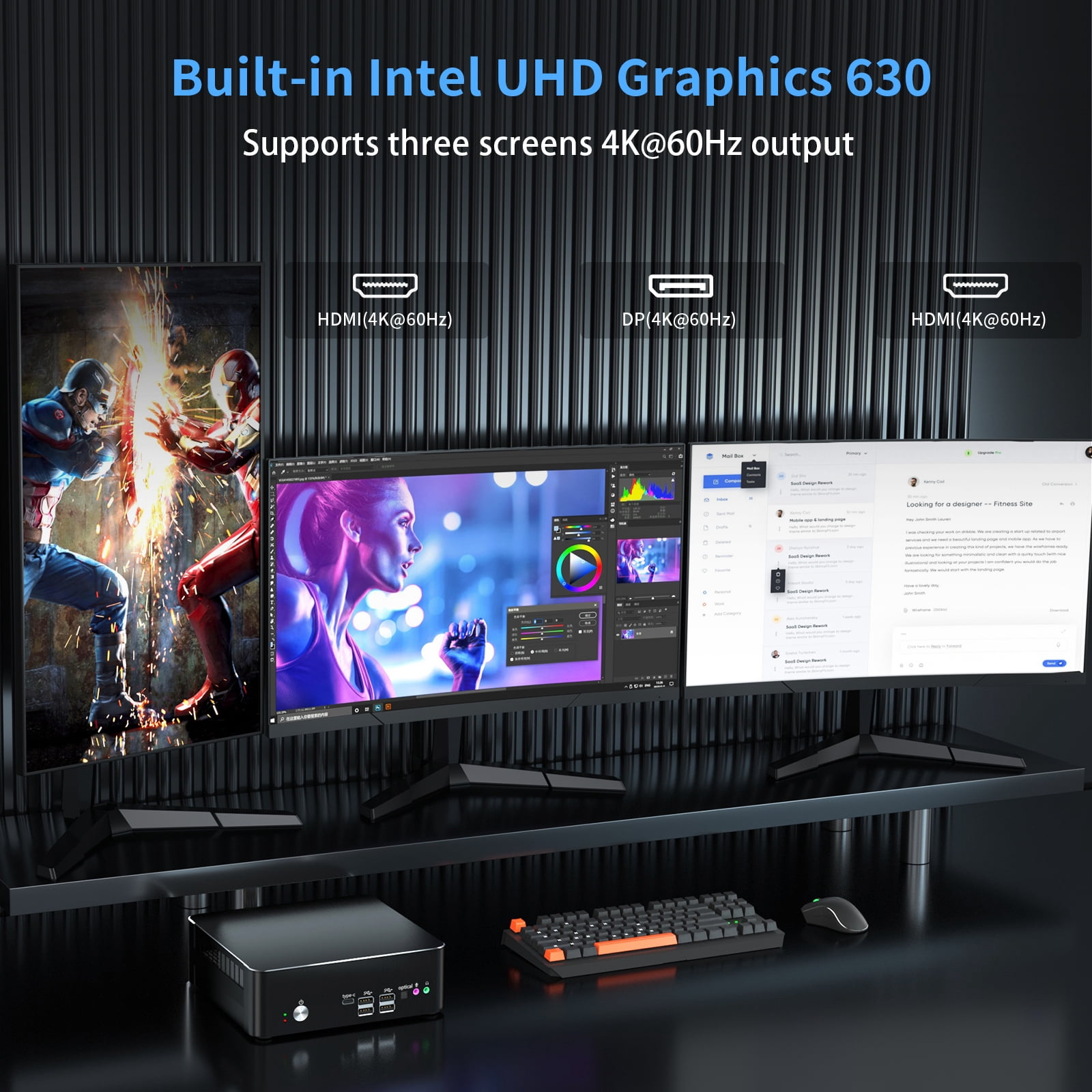 Mini PC i9, Kinupute Desktop Computer Core i9-9880H, TPM2.0, Windows 11 Pro, 64G DDR4, 1T PCIE3.0 NVME SSD, DP/HDMI/USB-C Port, 4K@60Hz, 2x2.5G RJ45 LAN, WiFi 6E/BT5.3, Support 4G Module, HTPC