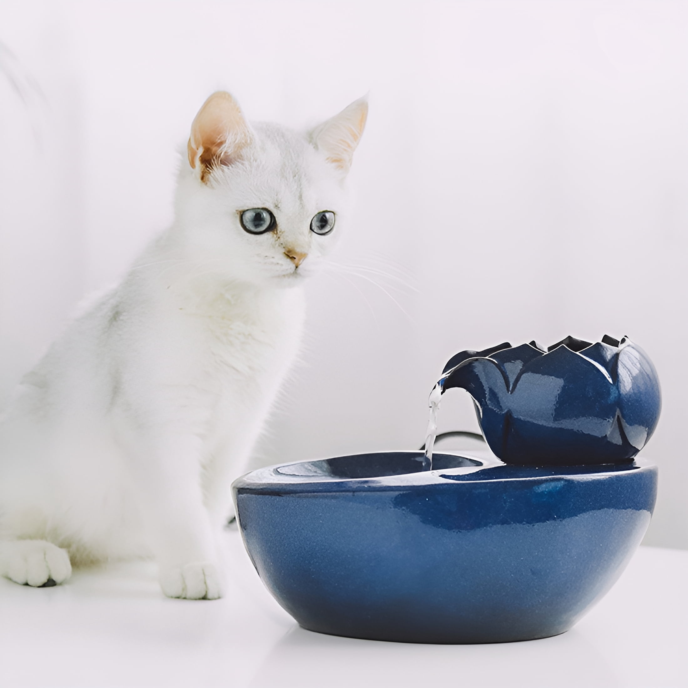 ACDANC Cat Fountain Ceramic Pet Water Dispenser Vertical Cats Drinking Fountains, Automatic Circulation Filters Water Automatic Water Dispenser for Cats