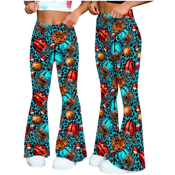 Women's Pants Plus Size,Women's Flare Yoga Leggings High Waisted Game Day Football Palazzo Wide Leg Pants Bell Bottoms