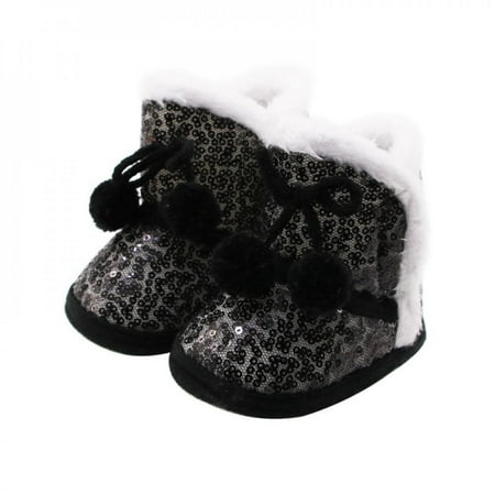 

Moresave 1Pair Winter Baby Boy Girl Sequin Snow Boots with Plush Ball Infant Anti-slip Toddler Shoes Newborn Cotton Shoe Newborn Baby Shoes Black 12