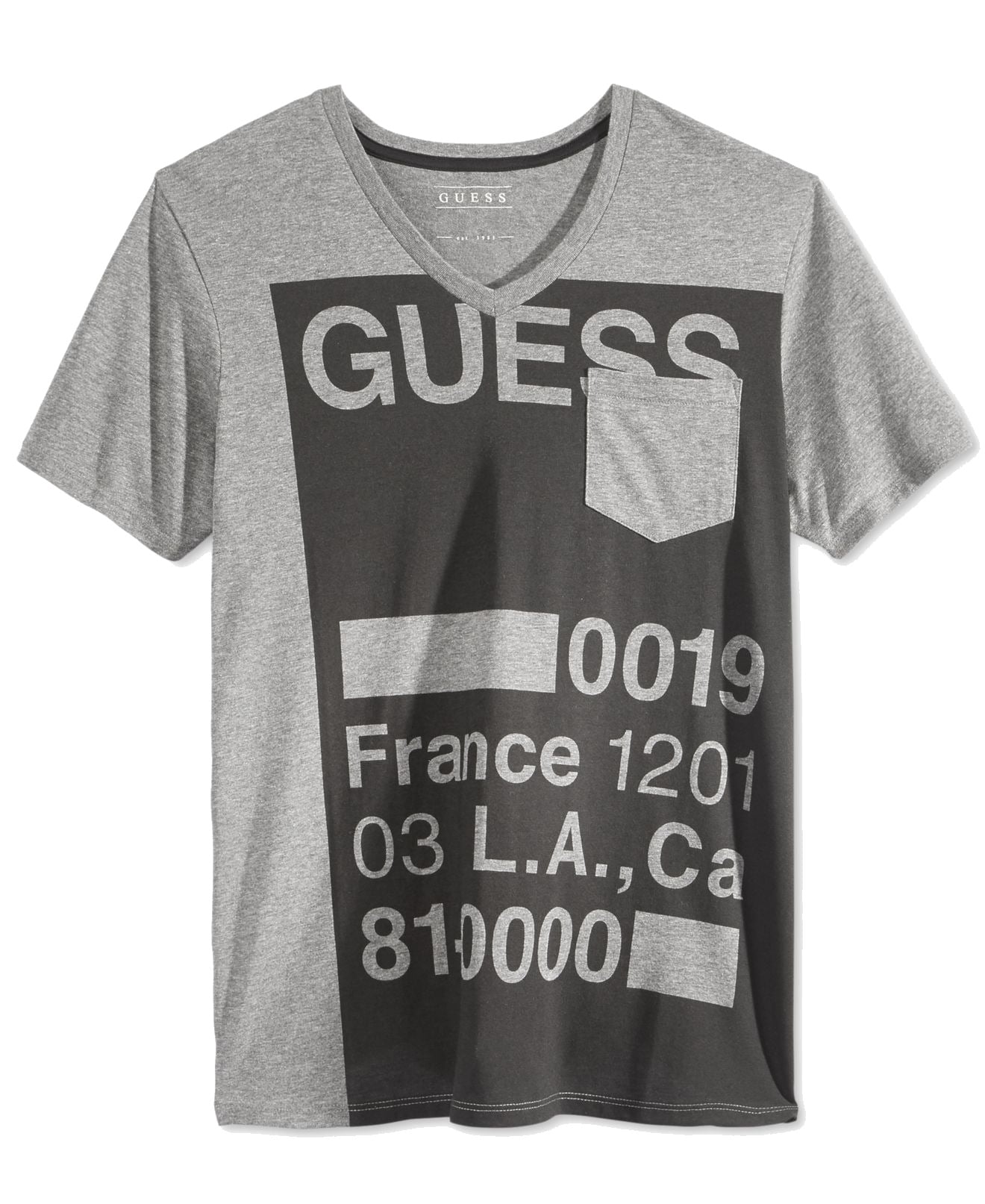GUESS - Guess NEW Gray Black Mens Size 2XL Graphic Print Pocket V Neck T-Shirt - Walmart.com