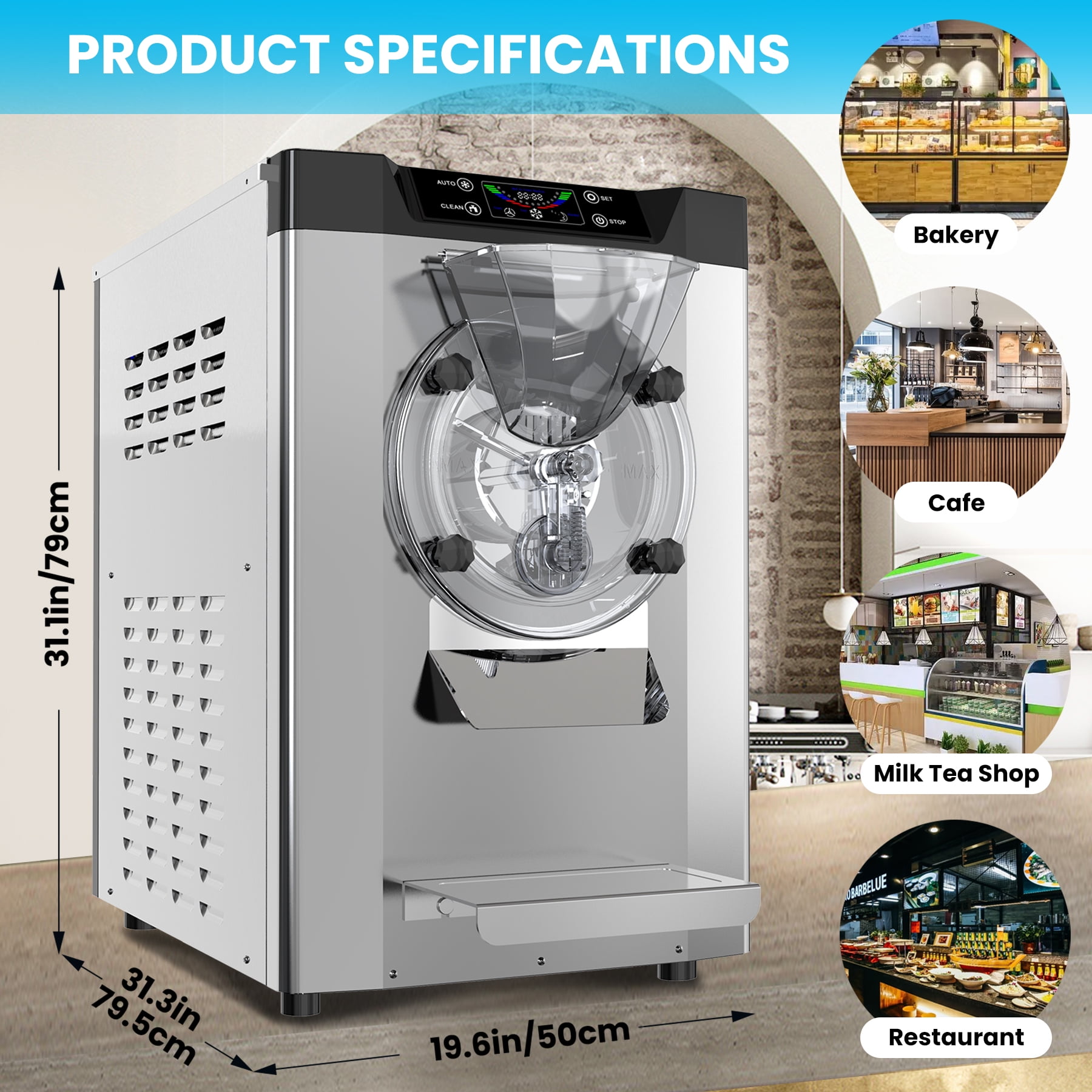 2000W Commercial Ice Cream Machine, 4.8-6.4 gal/H Single Flavor Countertop Hard Serve Ice Cream Maker