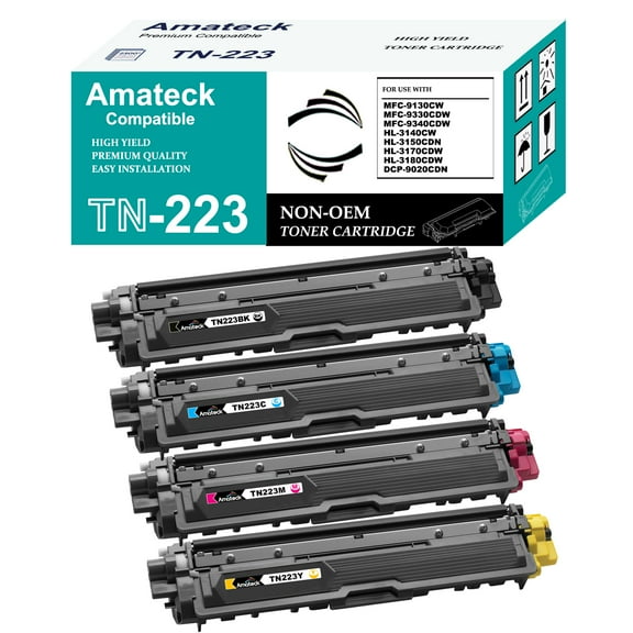 Amateck Compatible Toner Cartridge Replacement for TN223BK TN223C TN223M TN223Y 4 Pack for HL-L3210CW, HL-L3230CDW, HL-L3270CDW, HL-L3290CDW, MFC-L3710CW, MFC-L3750CDW, MFC-L3770CDW