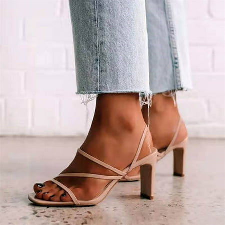 

VKEKIEO Round Toe Summer Sandals For Women High Heel Platform Brown