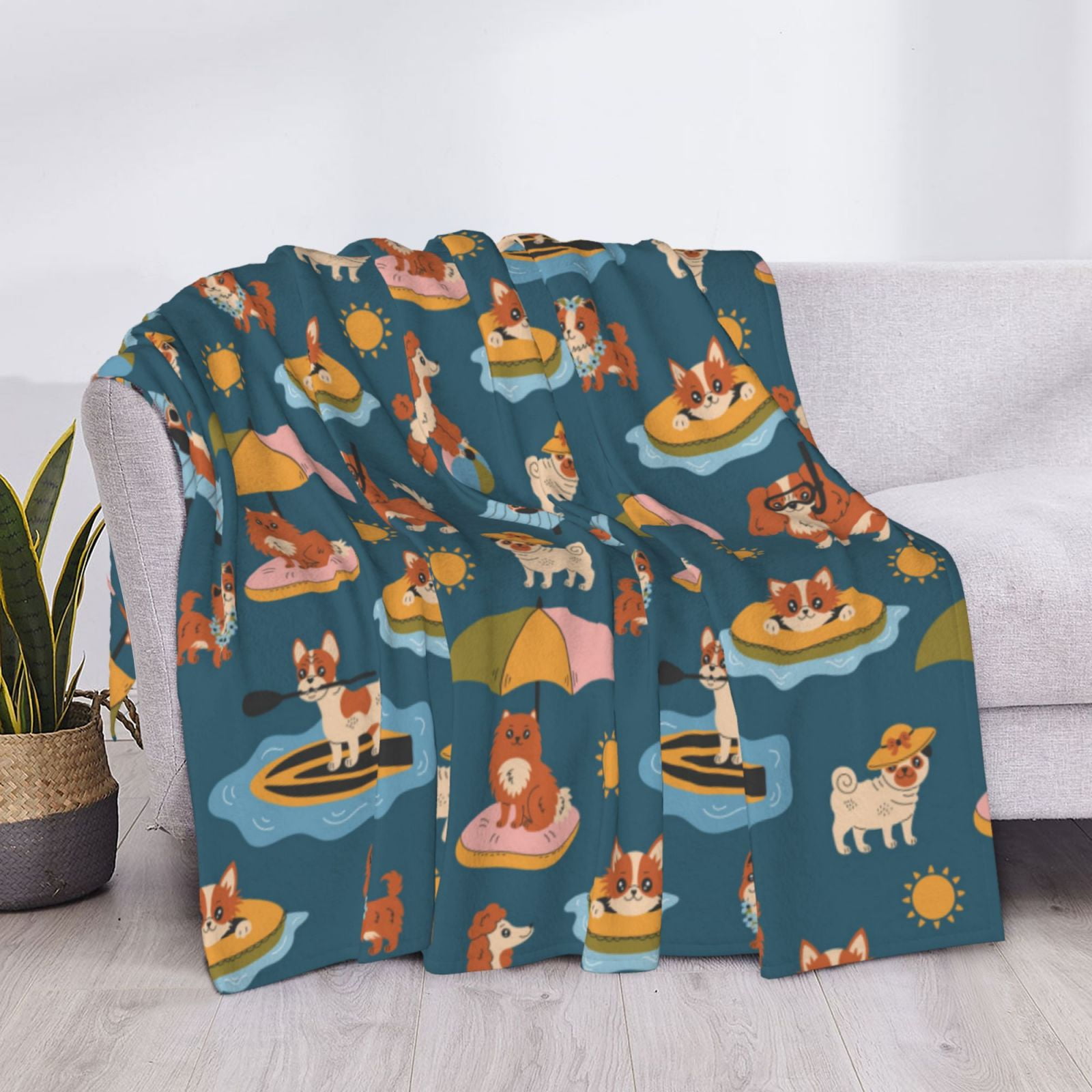 Throw Blanket for Couch - Beach Dog Soft Comfy Lightweight Cozy Warm Throw Blanket, Fuzzy Plush Flannel Blanket & Throws for Sofa and Bed All Season