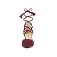 thumbnail image 6 of BLISSFUL STEP Women Pointed Toe Block Heels Lace Up Pumps Burgundy 5, 6 of 7