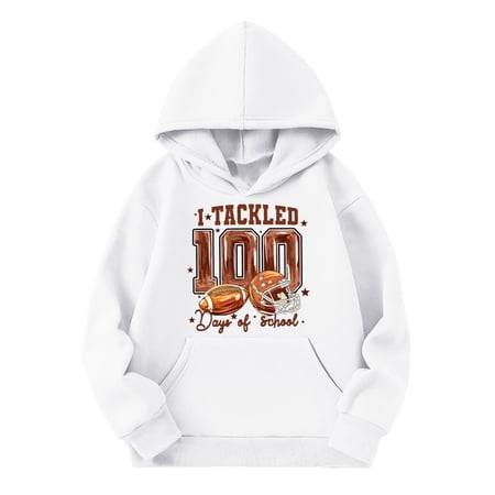 oqasdz Hoodies for Girls Boys 100 Days of School Graphic Long Sleeve Hooded Sweatshirt with Front Pocket Sports Gym Versatile Y2K Casual Holiday