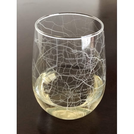Stemless 17oz Wine Glass Urban City Map Raleigh North Carolina