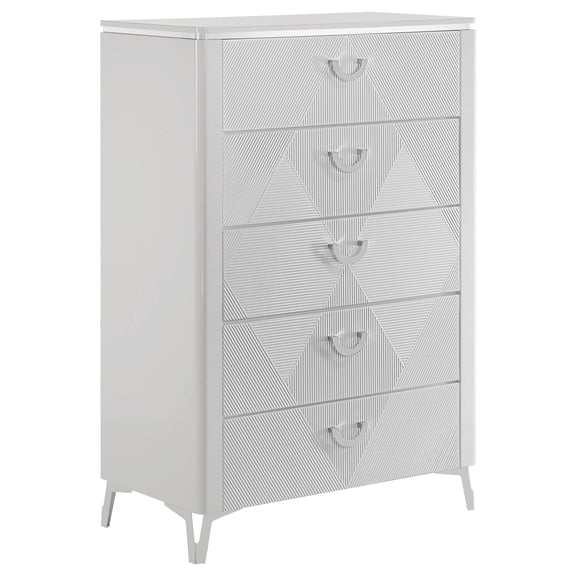Coaster Cassia 5-Drawer Bedroom Chest of Drawers, White High Gloss