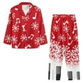 thumbnail image 3 of Yuyamidu Snowflake Nightwear for Men Button Down Pajama Set Christmas Sleep Tops with Long Sweatpants 2 Pieces Music Note Long Sleeve Loungewear for Men Size 4XL, Red, 3 of 6