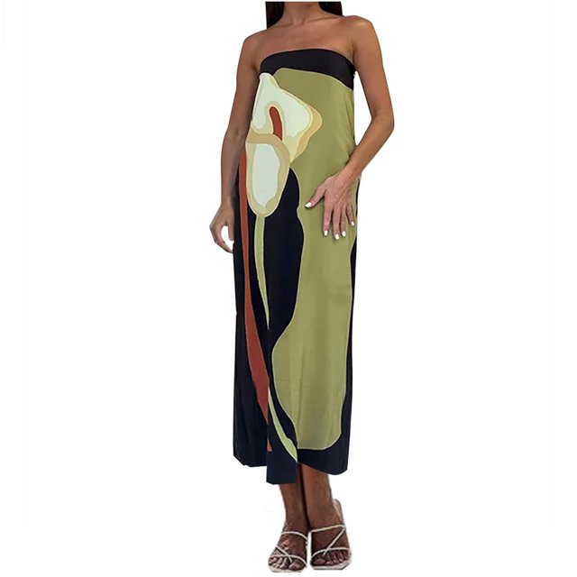 Vestido Casual de las Mujeres Primavera Verano sin Mangas sin Tirantes Vestido de Impresión Sexy, Desgaste Ligero de Poliéster, Lavado de Manos