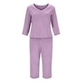 thumbnail image 5 of Tnhcen Women's 3/4 Sleeve V Neck Solid Sleepwear Set Soft Milk Silk Brushed Fleece Pajamas Plus Size S-2XL Comfortable Home Loungewear, 5 of 7