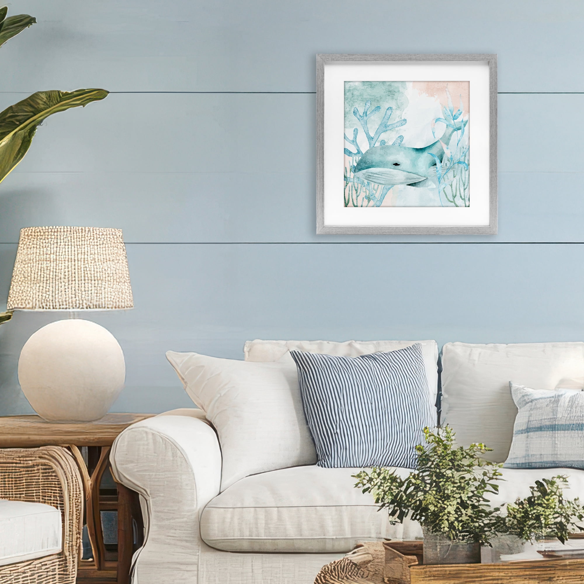 Stupell Industries Whale Sea Swim Gray Framed Print Under Glass, design by Kim Allen