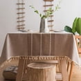 thumbnail image 1 of Rectangle Waterproof Tablecloth, 55x102" Embroidery Burlap Linen with Tassel, Stain and Water Resistant Table Cover for Kitchen Dining Room(Coffee Lines), 1 of 4