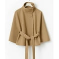 thumbnail image 5 of Womens Wool Blend Coat Cloaks with Belt Stand Collar Cropped Poncho Trench Coat Batwing Sleeve Dressy Jacket (XL, Khaki), 5 of 6