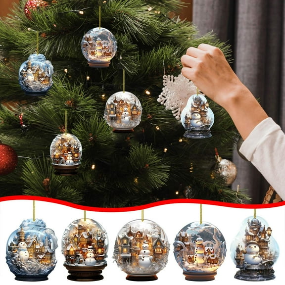 Christmas Decorations Clearance Hwkond 5PC Christmas Snowman Acrylic Glass Ball Jewelry Unique Style Snowflake Decoration Exquisite Ball Pendant Pendant Up To 30% Off