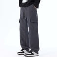 thumbnail image 5 of Mifsaly Wide Leg Cargo Pants Men Oversized Loose Casual Pant Drawstring Elastic Waist Baggy Hip Hop Streetwear Trousers with Multi Pockets M, 5 of 6