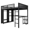 thumbnail image 4 of Queen Size Loft Bed with Desk and Wardrobe, Heavy Duty Metal Loft Bed with Hanging Rod and Open Storage Shelves, Game Loft Bed with Guardrail and Ladder for Adults Teens, Black, 4 of 9