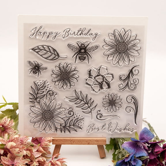 Ouginx 6.1 by 6.1 Inch Flower Bee Clear Stamps for Card Making Scrapbooking Arts Crafts Decoration