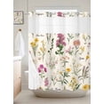 thumbnail image 2 of Wildflowers No Hook Shower Curtain and Liner Set Vintage Floral Linen Texture Shower Curtains with Snap-in Liner & See Through Top Window Hotel Style for Bathroom Decor 72x72 Inch, 2 of 8