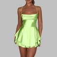 thumbnail image 2 of Riforla Women Summer Backless Short Romper Satin Mini Dress Cowl Neck Tie-Up Spaghetti Strap Jumpsuits Party Clubwear Dresses for Women Green M, 2 of 6