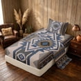 thumbnail image 2 of Manfei Tribal Geometric Aztec Twin Sheets, Southwest Bohemian Bedding, Brown and Blue, Black Reversible 3 Pieces1 Flat Sheet + 1 Fitted Sheet + 1 Pillowcase, 2 of 6