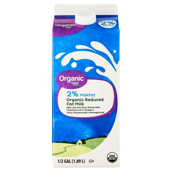 Great Value Organic 2% Reduced Fat Milk, Half Gallon, 64 fl oz