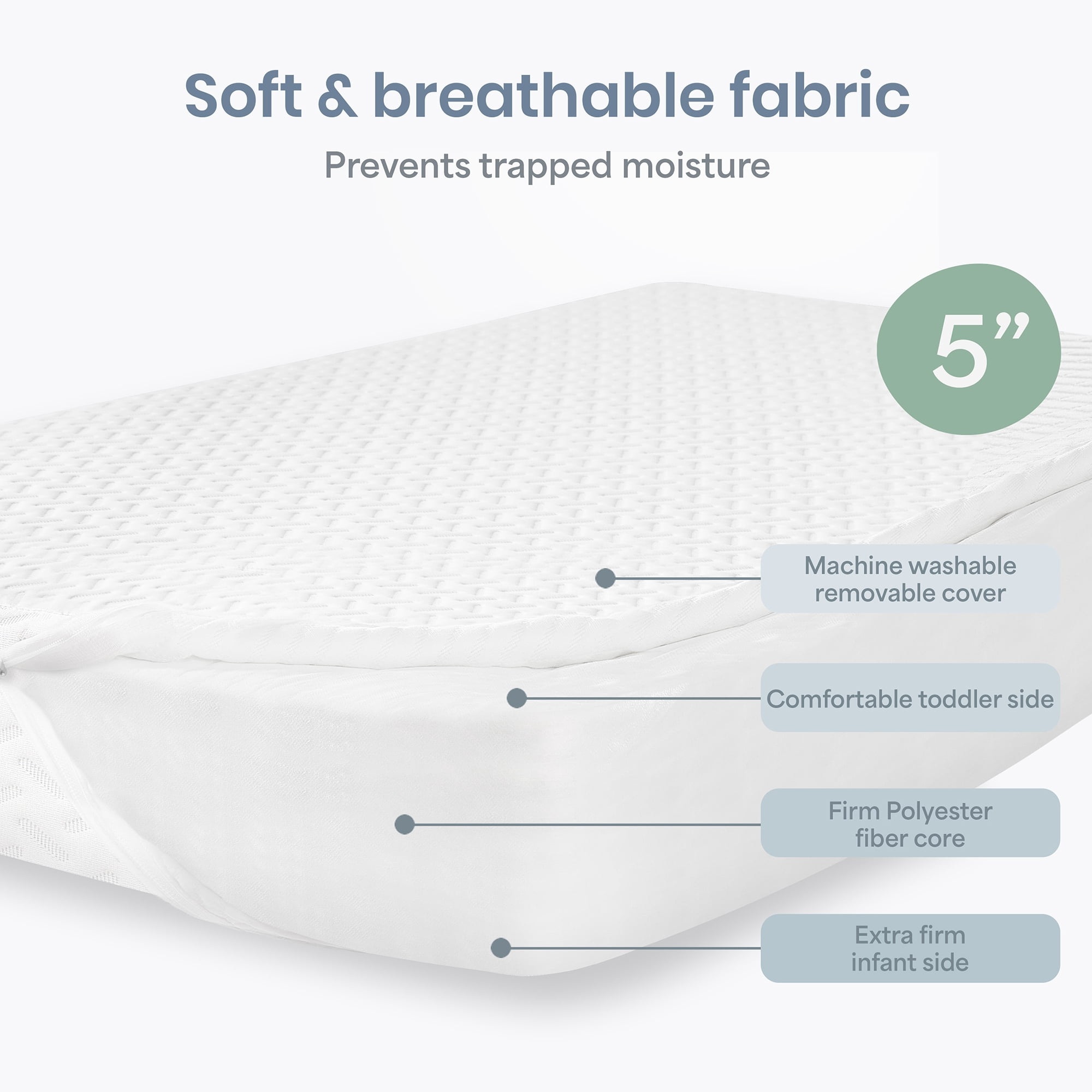 Dream On Me Baby Swan 5" Premium Full-Size Crib & Toddler Mattress, GREENGUARD Gold & BSA Certified, Water-Resistant, Machine Washable Cover